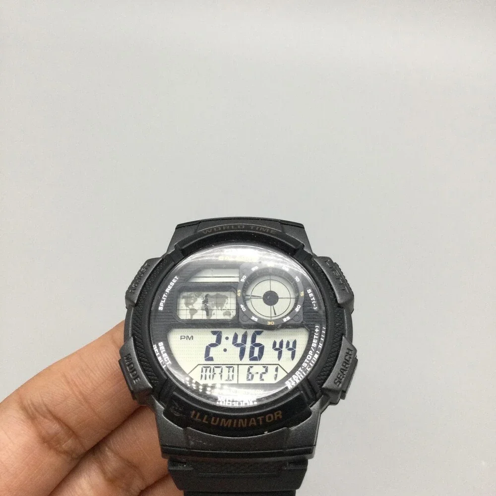 Casio 3198 AE1000W Mens Watch 44mm World Time Digital Black 5 Alarms WR100M